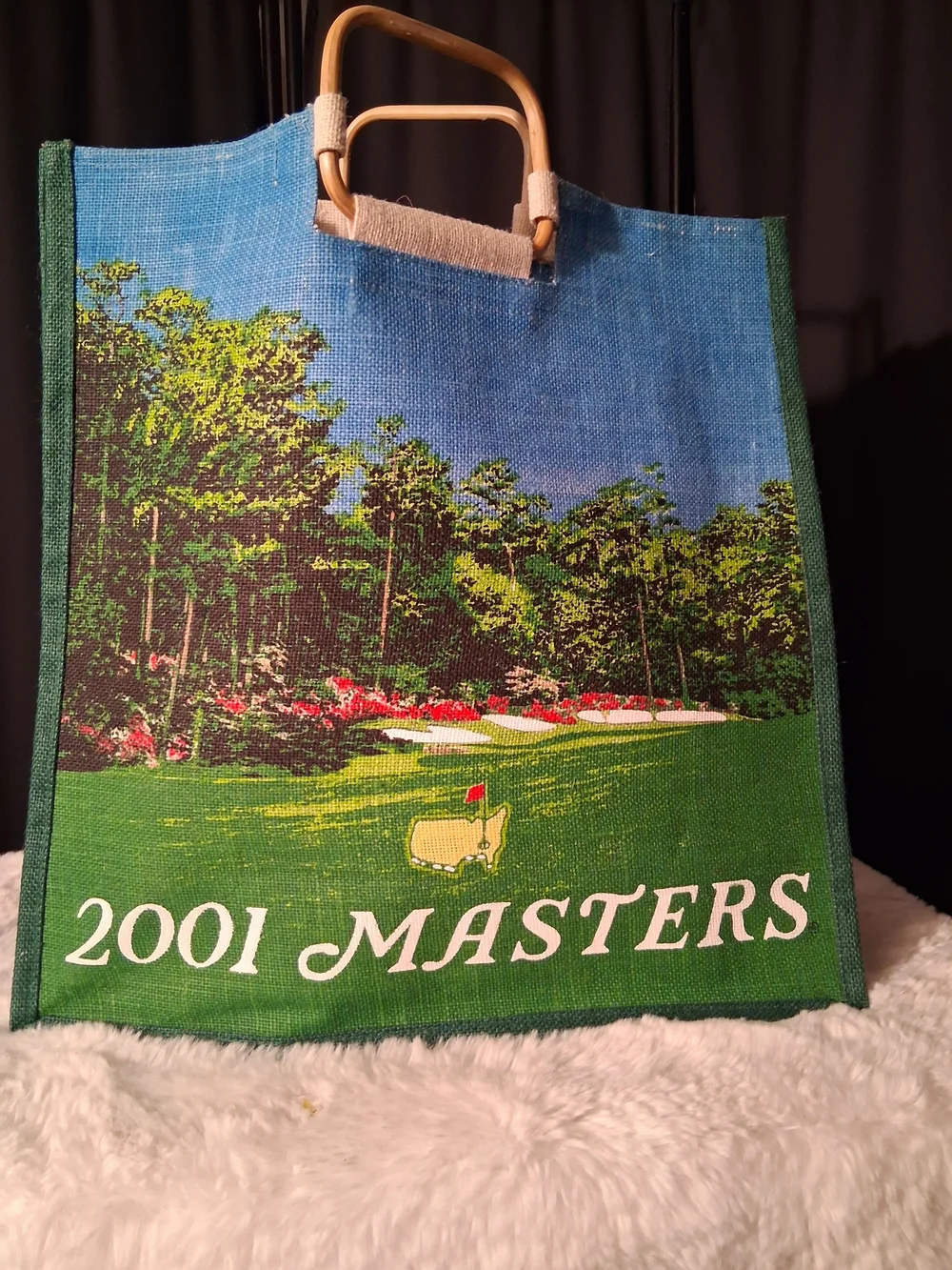 Vintage Tote Bag with Green, Blue and Yellow Golf Course Print